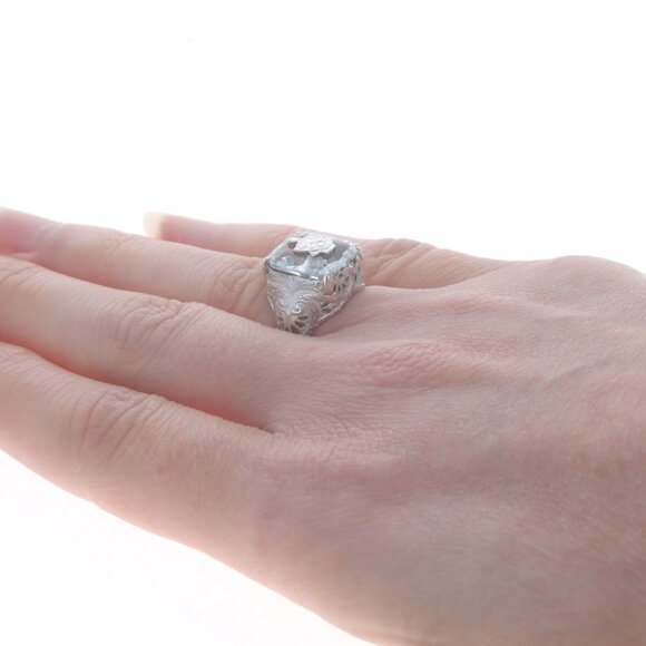 White Gold Phi Gamma Delta Ring 10k Aquamarine Rectangular Mixed FIJI Fraternity - Picture 4 of 5